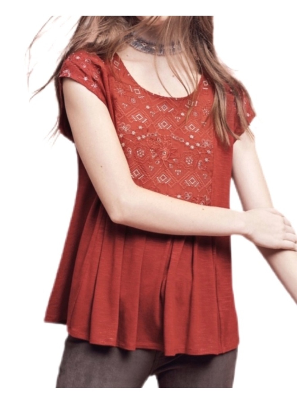 Anthropologie Akemi + Kin Arcana Embroidered Boho Peplum Top Medium